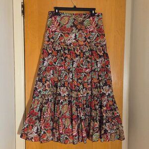 Mix Nouveau NY Tiered Maxi Skirt Womens L Floral Abstract Peasant Gypsy Hippie